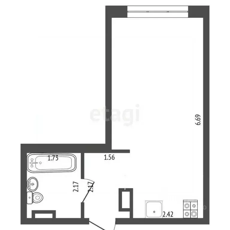 Студия Тюменская область, Тюмень ул. Алексея Сергиенко, 9 (25.6 м) - Фото 1