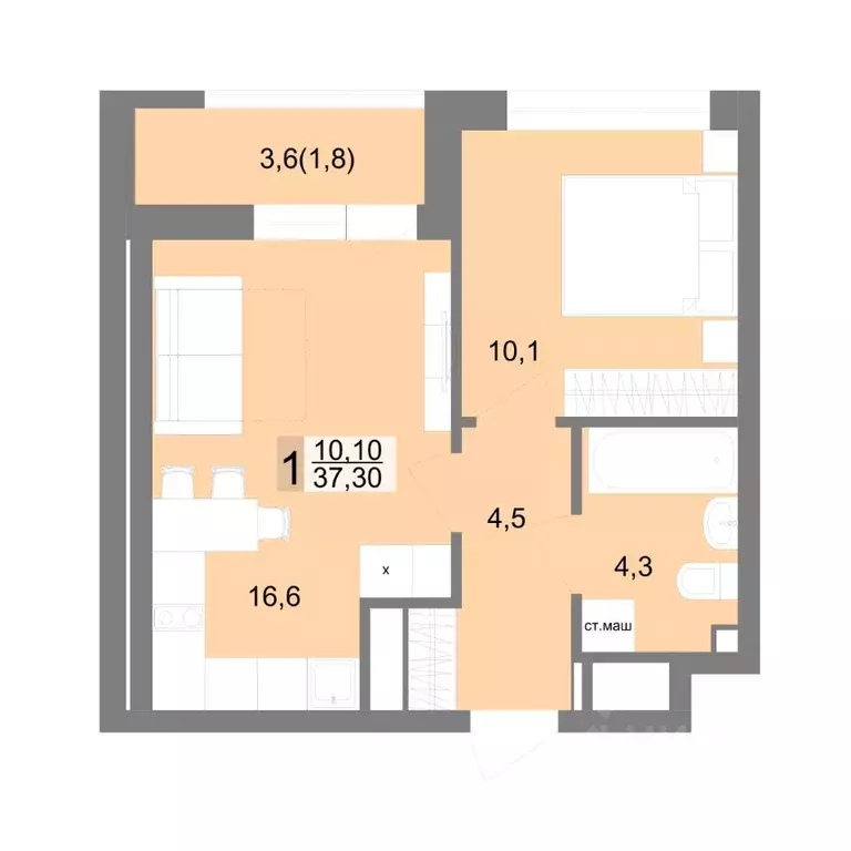 1-к кв. Свердловская область, Екатеринбург ул. Семена Лагоды, 80 (37.3 ... - Фото 1