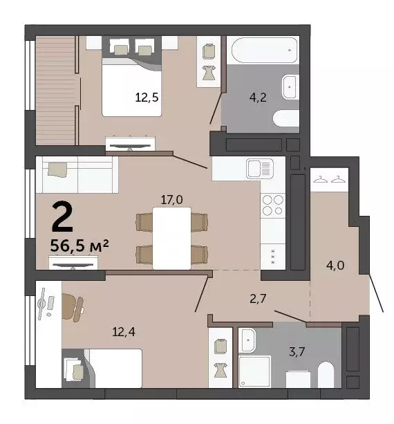 2-комнатная квартира: Екатеринбург, Сосновый переулок (56.5 м) - Фото 2