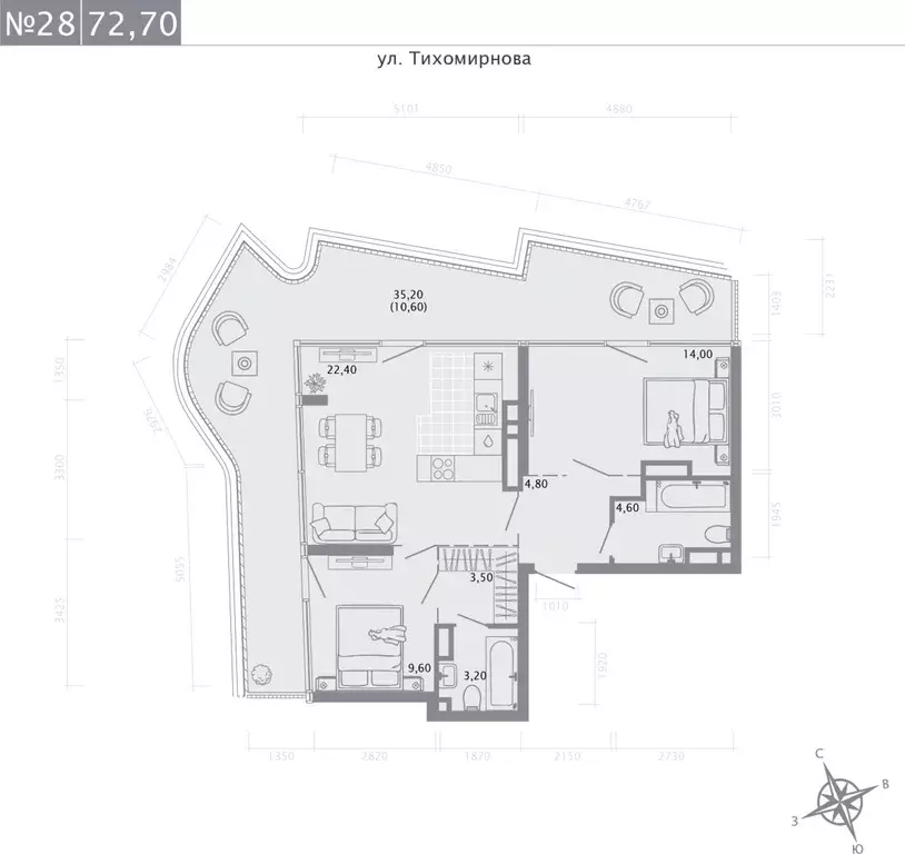 2-к кв. Татарстан, Казань ул. Калинина, 1Б (72.7 м) - Фото 0