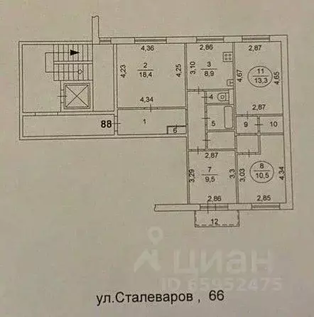 4-к кв. Челябинская область, Челябинск ул. Сталеваров, 66 (82.5 м) - Фото 2