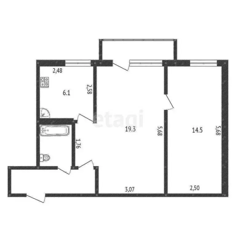 2-комнатная квартира: Салават, бульвар Салавата Юлаева, 55А (46.8 м) - Фото 1