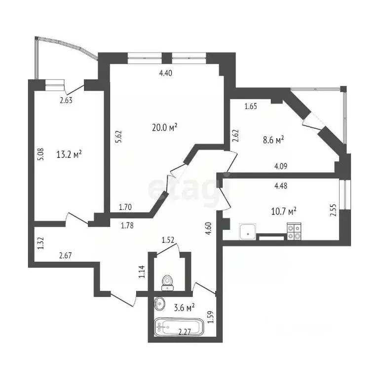 3-к кв. Тюменская область, Тюмень ул. Василия Гольцова, 1 (75.0 м) - Фото 1