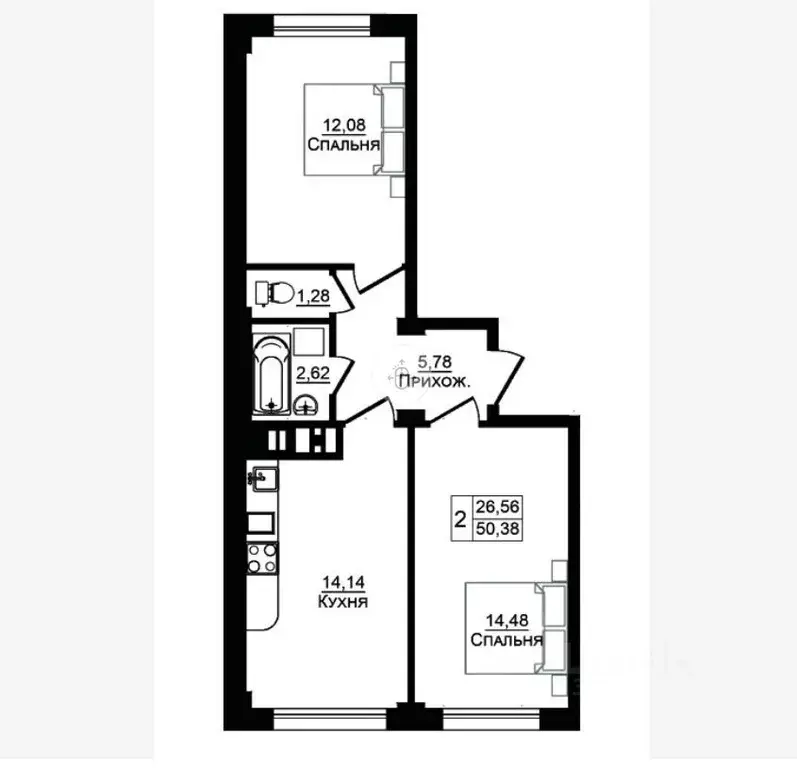 2-к кв. Адыгея, Тахтамукайский район, Яблоновский пгт Луговая ул., ... - Фото 2