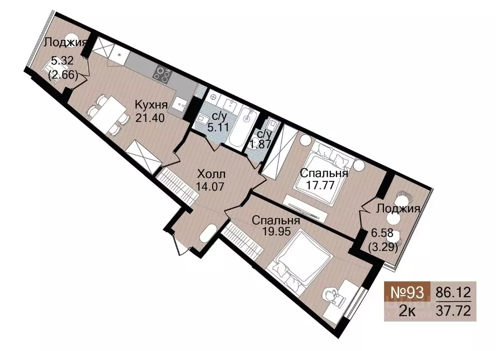 2-к кв. Калининградская область, Гурьевск  (86.12 м) - Фото 1