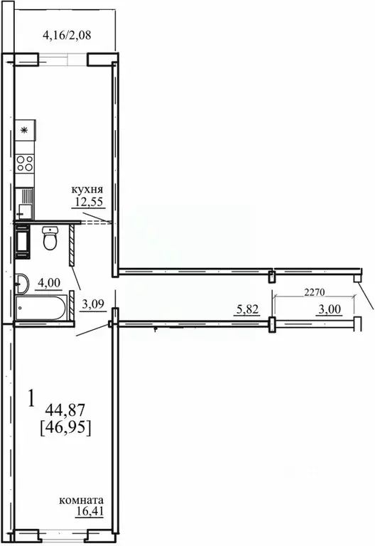 1-к кв. Челябинская область, Челябинск ул. Маршала Чуйкова, 28 (44.87 ... - Фото 1