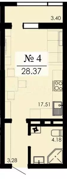 Квартира-студия, 28,4 м, 2/13 эт. - Фото 1