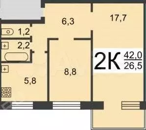 2-к. квартира, 42 м, 5/5 эт. - Фото 0