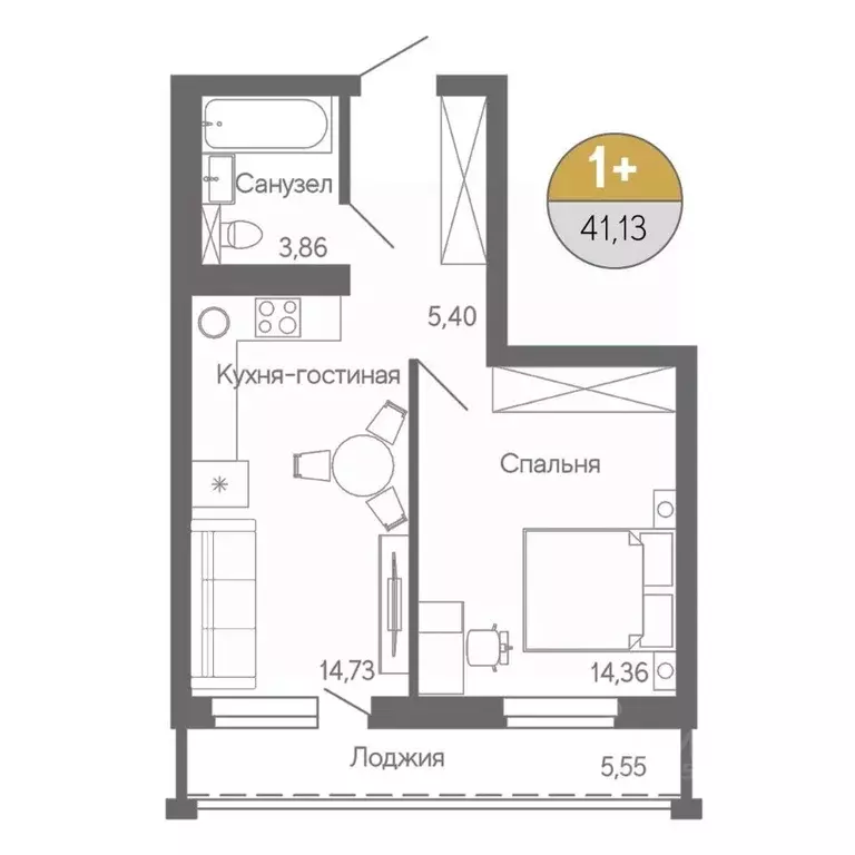 1-к кв. Башкортостан, Стерлитамак ул. Ботаническая, 10 (41.13 м) - Фото 1