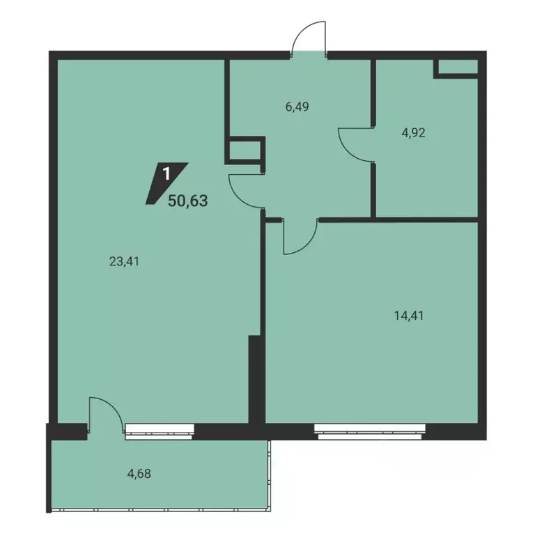 1-к кв. Свердловская область, Екатеринбург ул. Громова, 26/3 (50.63 м) - Фото 2