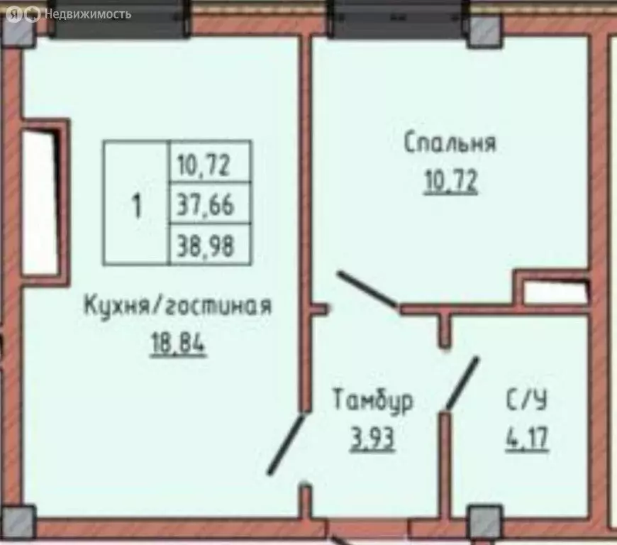 1-комнатная квартира: Нальчик, улица Ашурова, 1Г (38.98 м) - Фото 1