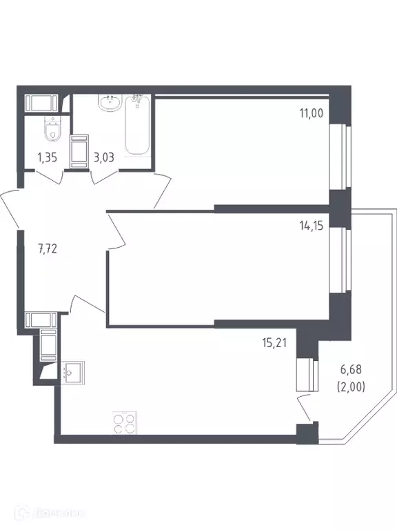 Продаётся 2-к квартира, 54.5 м - Фото 0