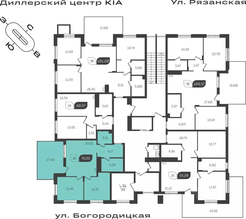 2-к кв. Тульская область, Тула ул. Богородицкая, 8В (64.44 м) - Фото 1