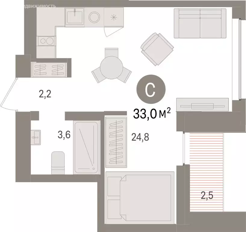 Квартира-студия: Тюмень, Урайская улица (33 м) - Фото 1