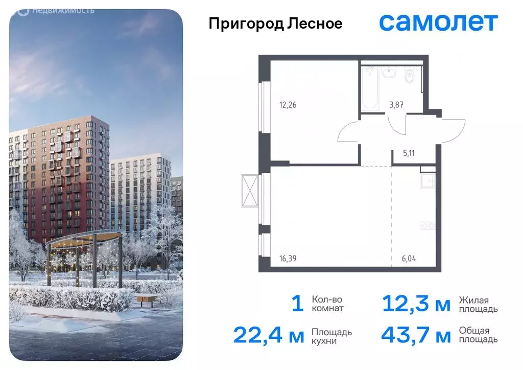 1-комнатная квартира: посёлок городского типа Мисайлово, микрорайон ... - Фото 0