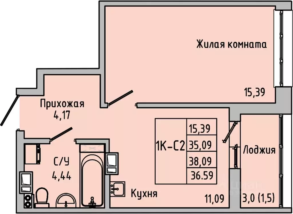 1-к кв. Ростовская область, Батайск ул. Луначарского, 180А (36.59 м) - Фото 1