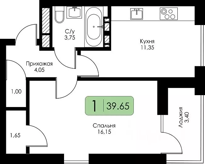 1-к кв. Смоленская область, Смоленск Среда жилой комплекс (39.65 м) - Фото 0