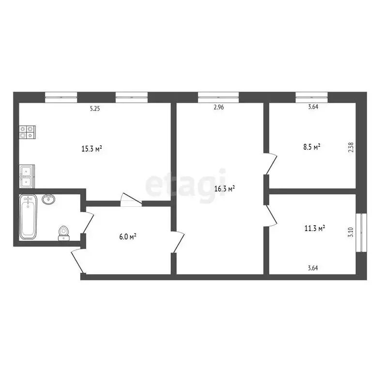 3-комнатная квартира: Стерлитамак, улица Худайбердина, 119 (61.3 м) - Фото 1