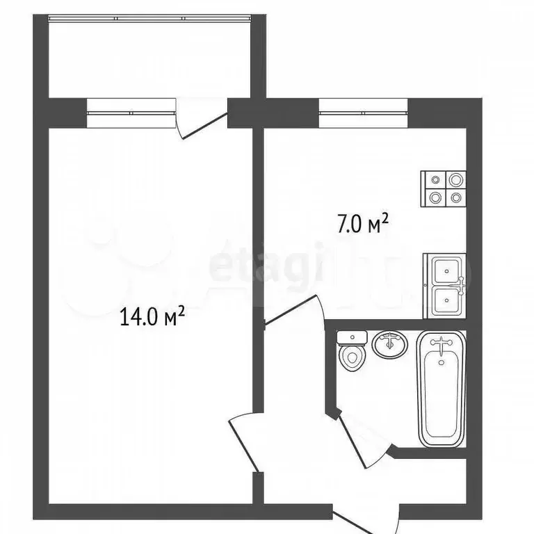 1-к. квартира, 28,8 м, 4/5 эт. - Фото 0