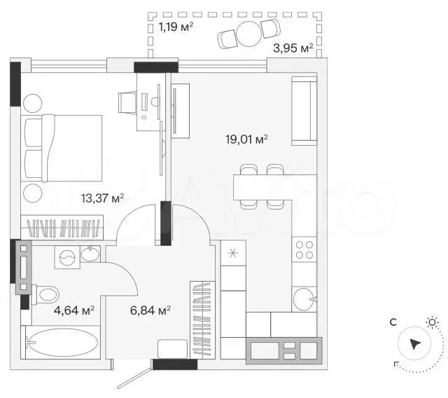 1-к. квартира, 45,5 м, 7/7 эт. - Фото 1