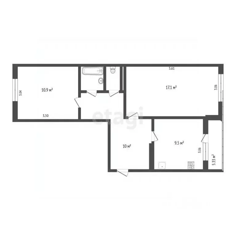 2-к кв. Псковская область, Псков ул. Рокоссовского, 10 (52.8 м) - Фото 2