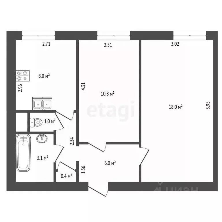 2-к кв. Санкт-Петербург ул. Ленсовета, 10 (47.3 м) - Фото 2