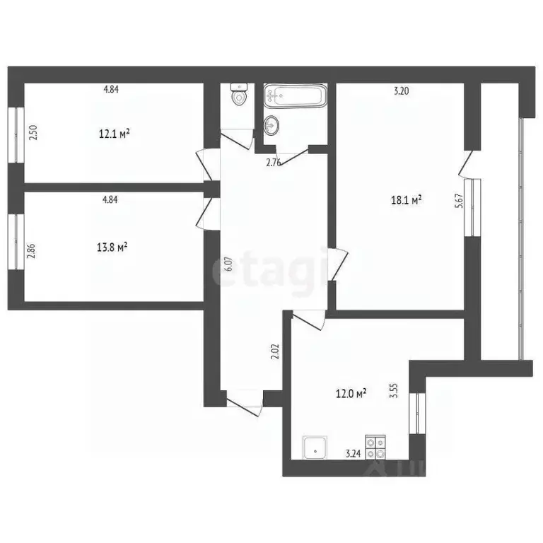 3-к кв. Тюменская область, Тюмень ул. Федюнинского, 19 (74.9 м) - Фото 1