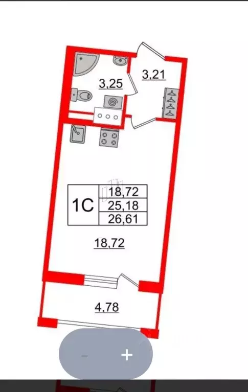 студия санкт-петербург уральская ул, 23 (26.61 м) - Фото 0