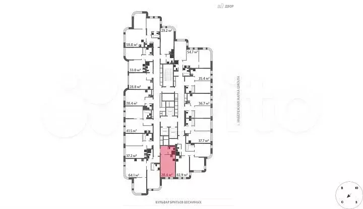 Квартира-студия, 28,4 м, 3/43 эт. - Фото 1