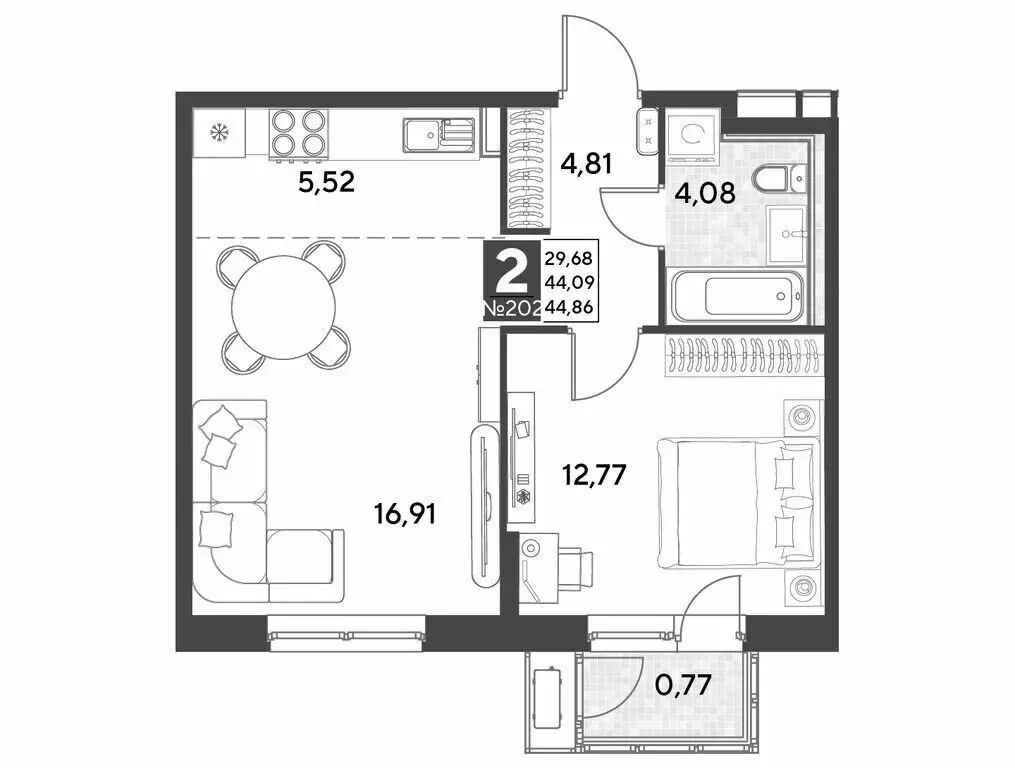 2-комнатная квартира: калуга, улица болдина, 22/1 (44.86 м) - Фото 0