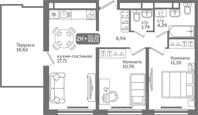 2-к кв. Тюменская область, Тюмень ул. Заполярная, 9/2 (52.39 м) - Фото 0