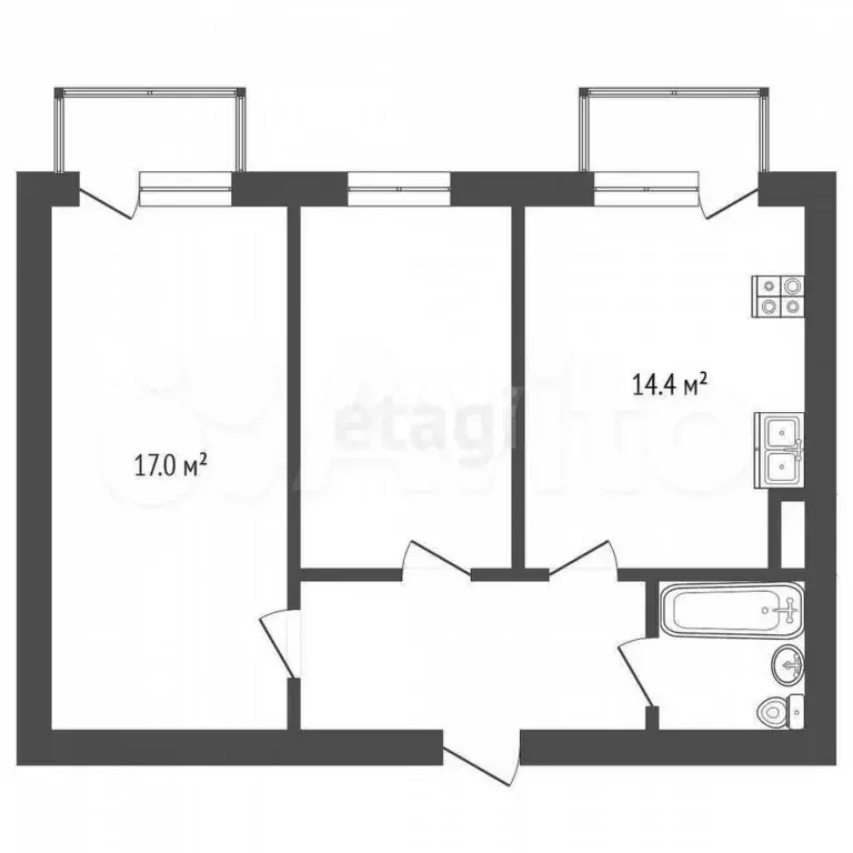 2-к. квартира, 53,5 м, 1/7 эт. - Фото 1