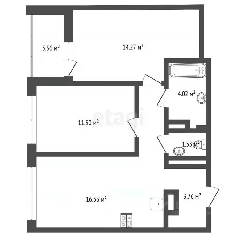 2-к кв. Тюменская область, Тюменский муниципальный округ, д. Патрушева ... - Фото 2