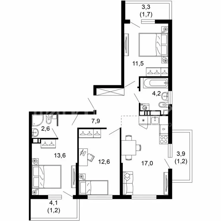 3-комнатная квартира: Сочи, улица Искры, 66/10 (73.5 м) - Фото 0