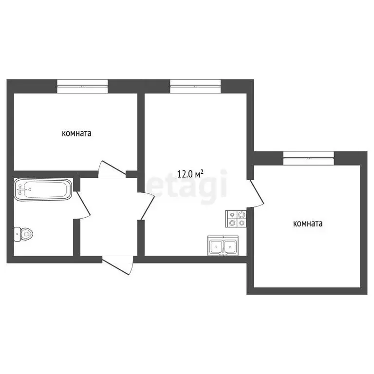 2-комнатная квартира: Абакан, улица Пушкина, 199 (35.2 м) - Фото 1