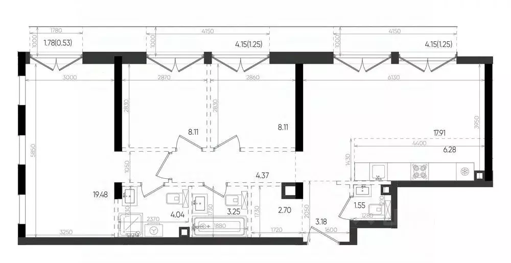 3-к кв. Татарстан, Казань Яналиф жилой комплекс (82.01 м) - Фото 1