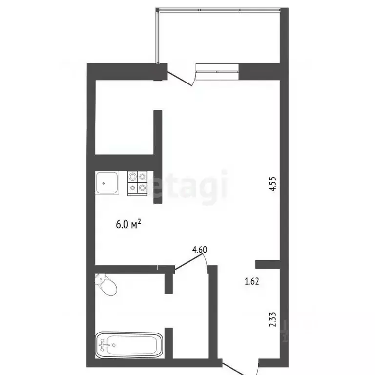 Студия Тюменская область, Тюмень ул. Ю.-Р.Г. Эрвье, 24к2 (30.3 м) - Фото 2