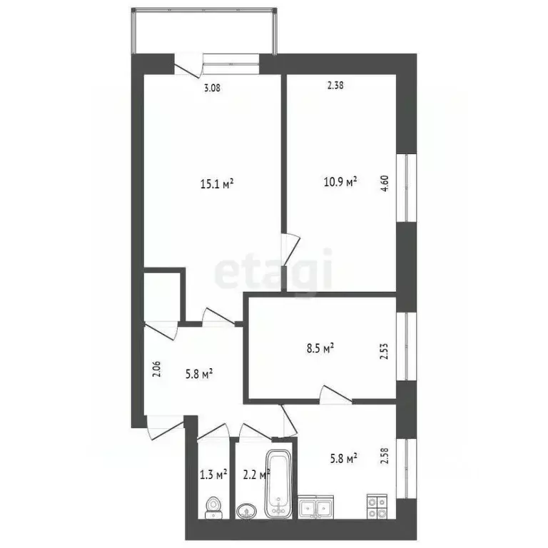 3-к кв. Забайкальский край, Чита ул. Онискевича, 10 (50.4 м) - Фото 2