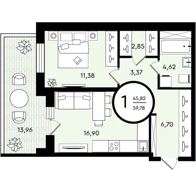 1-комнатная квартира: Тюмень, улица Александра Звягина, 3 (59.78 м) - Фото 0