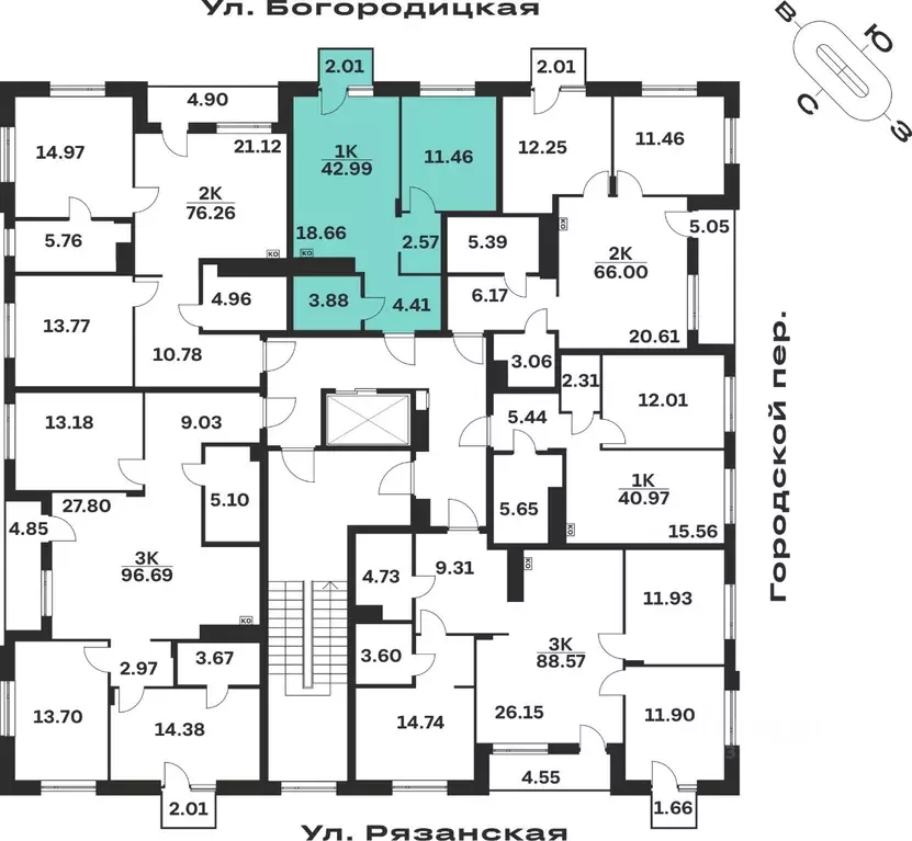 1-к кв. Тульская область, Тула ул. Богородицкая, 8В (42.99 м) - Фото 1