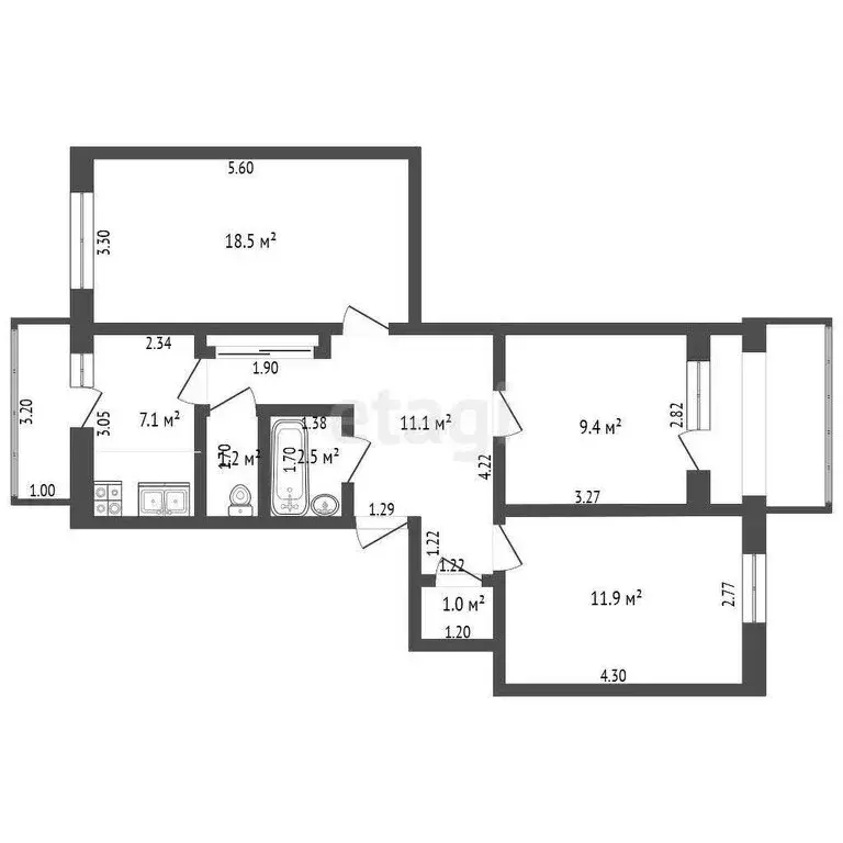3-комнатная квартира: Учебное, село Учебное, улица 1-й Микрорайон, 11 ... - Фото 0