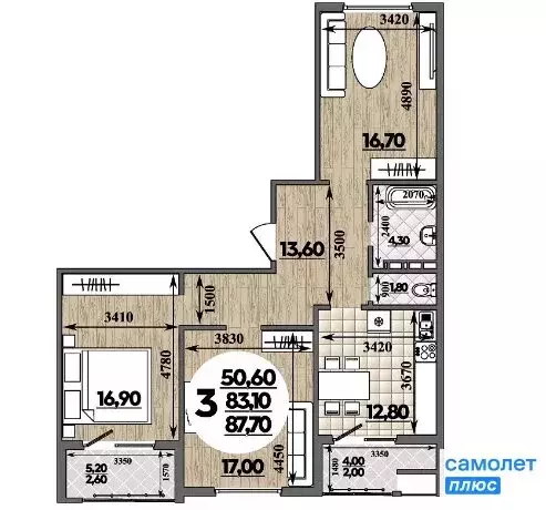 3-комнатная квартира: Анапа, улица Адмирала Пустошкина, 22к10 (87.7 м) - Фото 1