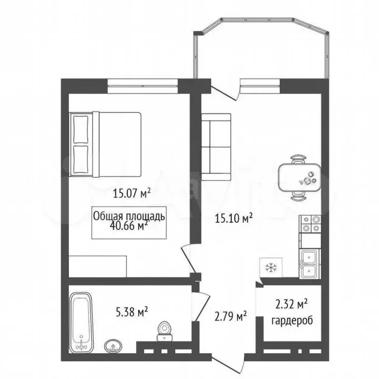 1-к. квартира, 41 м, 9/9 эт. - Фото 0