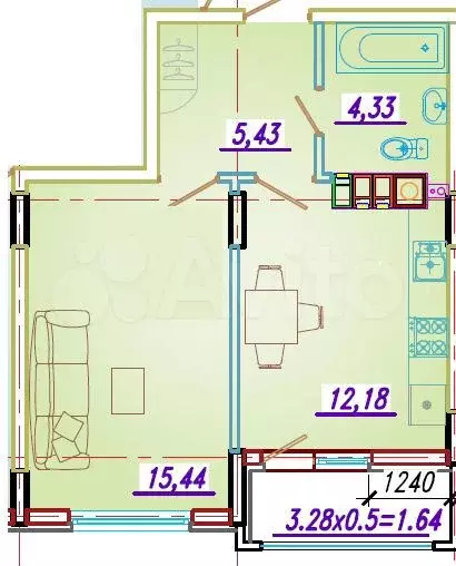 1-к. квартира, 37,6 м, 3/7 эт. - Фото 0