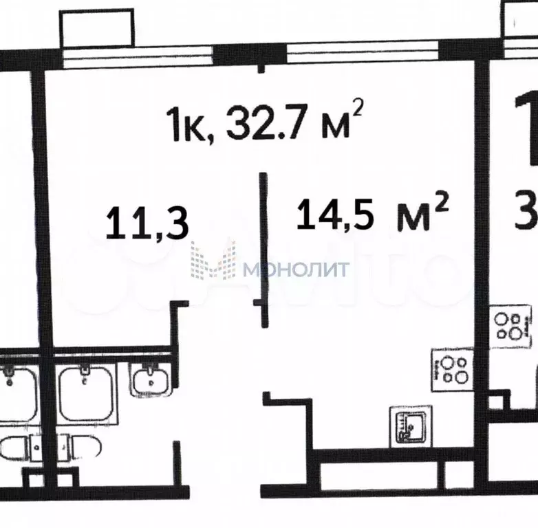 1-к. квартира, 32,7 м, 3/22 эт. - Фото 0