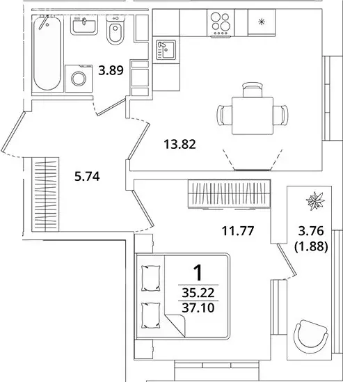 1-комнатная квартира: Санкт-Петербург, Кубинская улица, 82к3с1 (37 м) - Фото 0