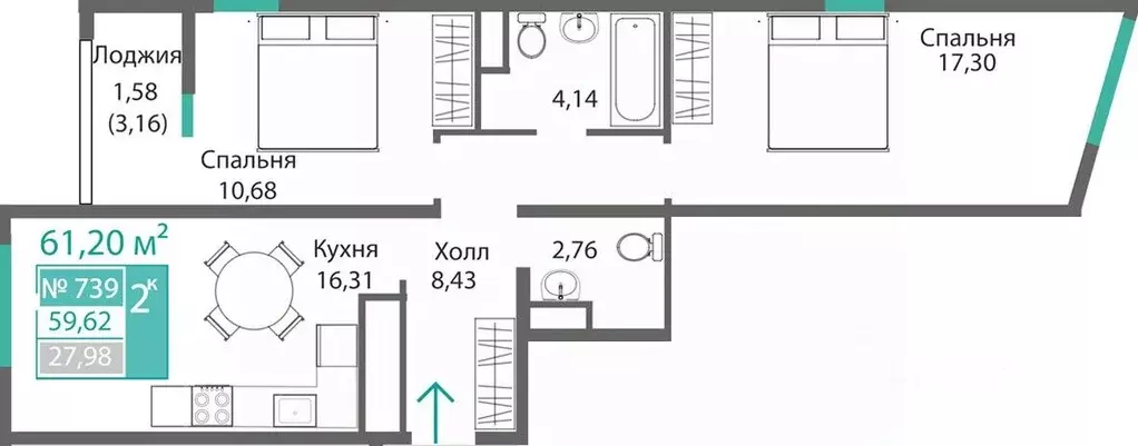 2-к кв. Крым, Симферополь Крымская роза мкр,  (61.2 м) - Фото 0