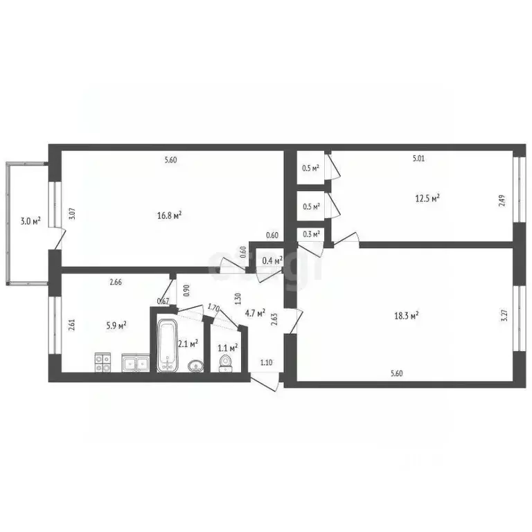 3-к кв. Самарская область, Самара Днепровский проезд, 3 (63.1 м) - Фото 1