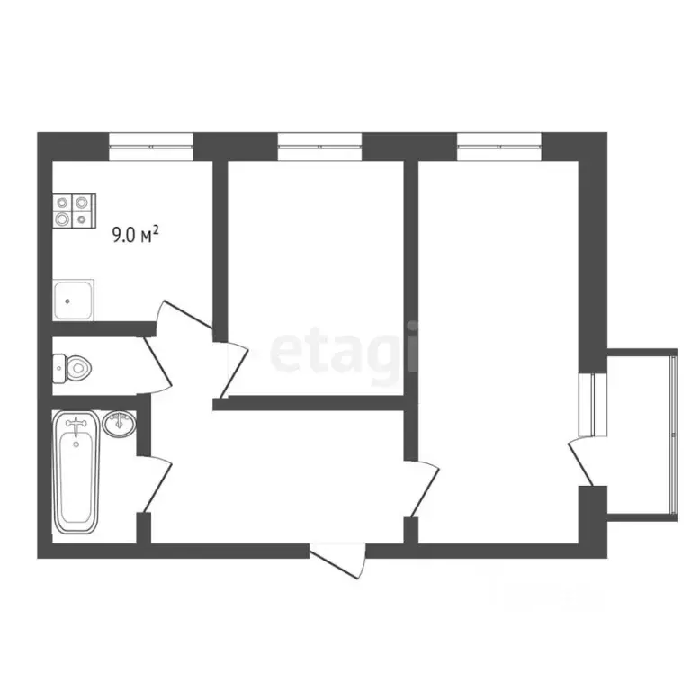 2-к кв. Коми, Усинск Комсомольская ул., 7 (51.6 м) - Фото 1