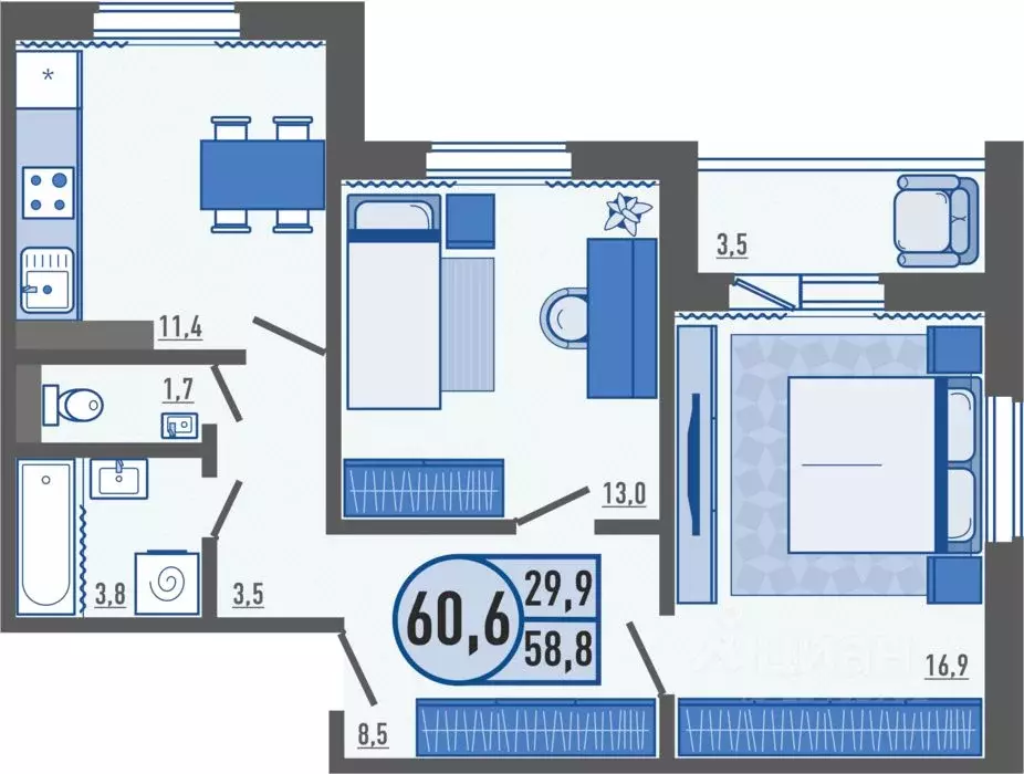 2-к кв. Орловская область, Орловский район, д. Образцово ул. Николая ... - Фото 1